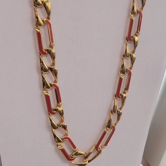 Monet Goldtone and Red Enamel Chain Necklace - Picture 7 of 8